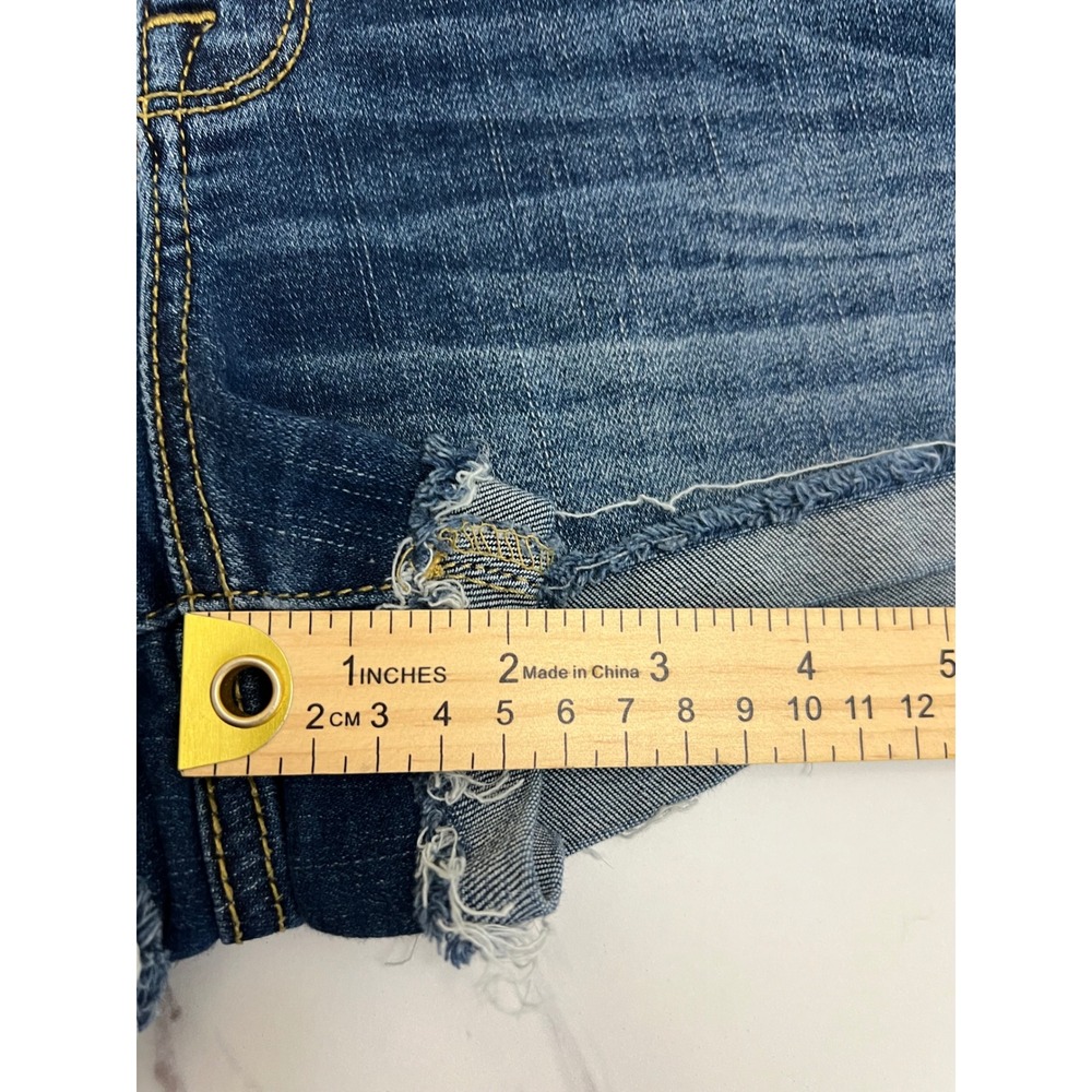 Mossimo Denim High Rise Shorts Dark Wash Raw Hem Power Stretch Size 10/30R - Picture 6 of 6